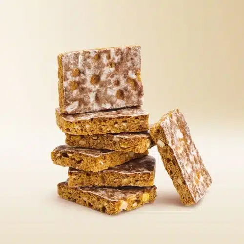 A Swiss specialty gingerbread, made with honey, hazelnuts, almonds, spices, orange and lemon peel