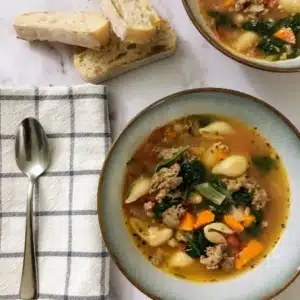 Italian Sausage and Vegetable Soup in a bowl.
