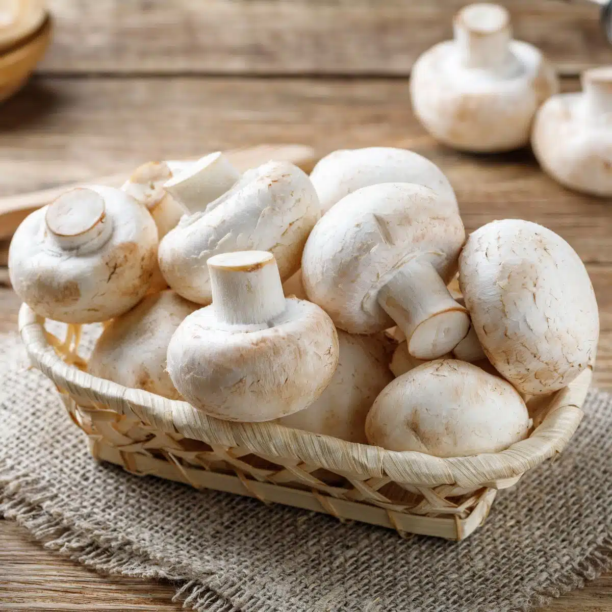 Mushrooms in a basket.